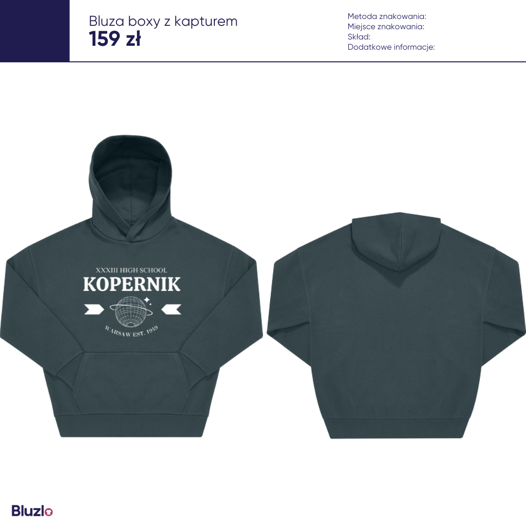 Bluza boxy z kapturem XXXIII LO Warszawa - obrazek 3