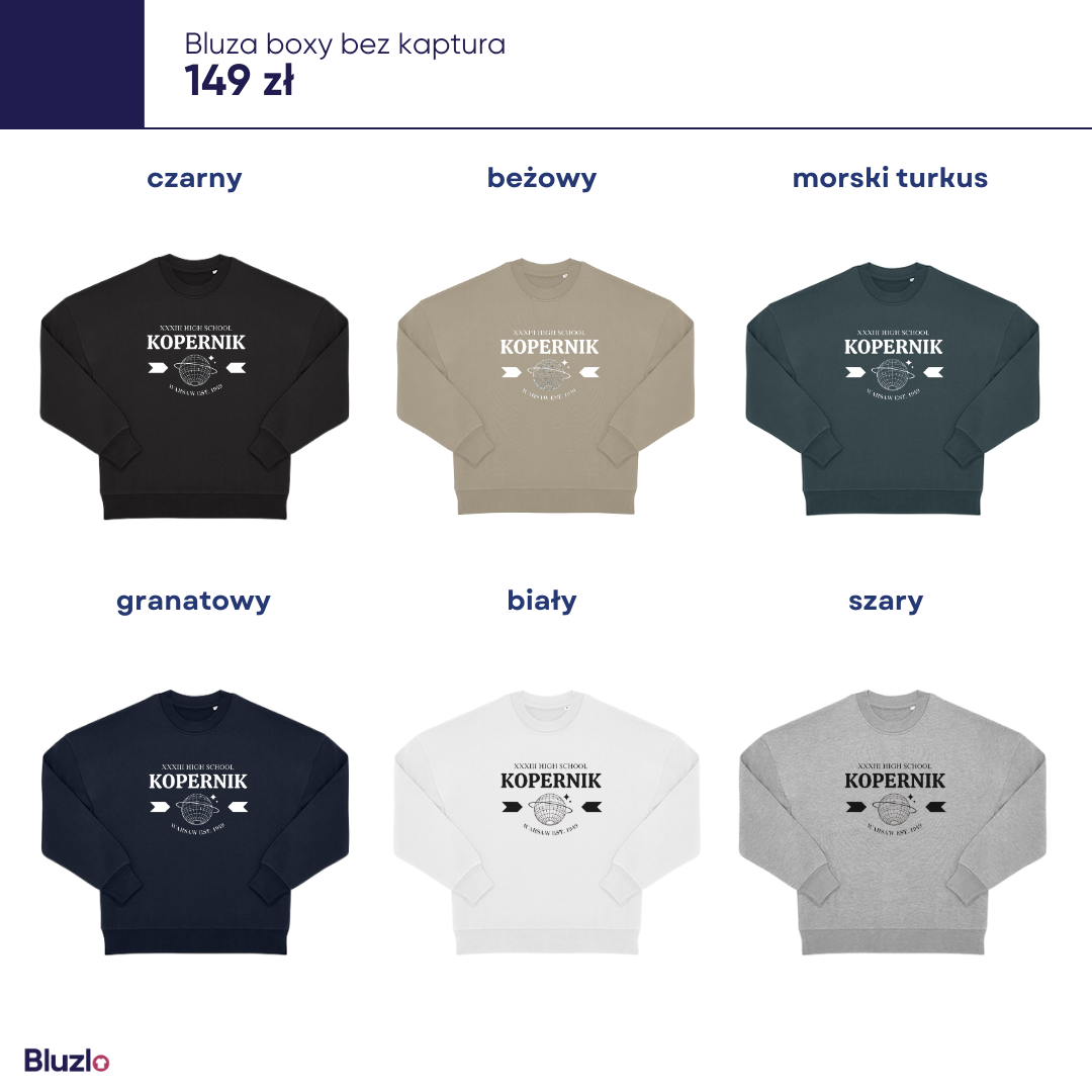 Bluza boxy bez kaptura XXXIII LO Warszawa - obrazek 3