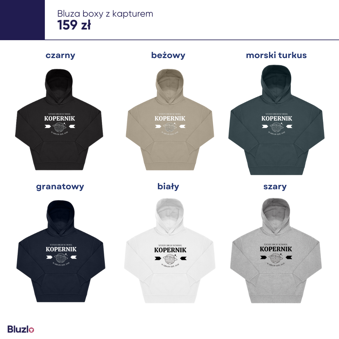 Bluza boxy z kapturem XXXIII LO Warszawa - obrazek 4