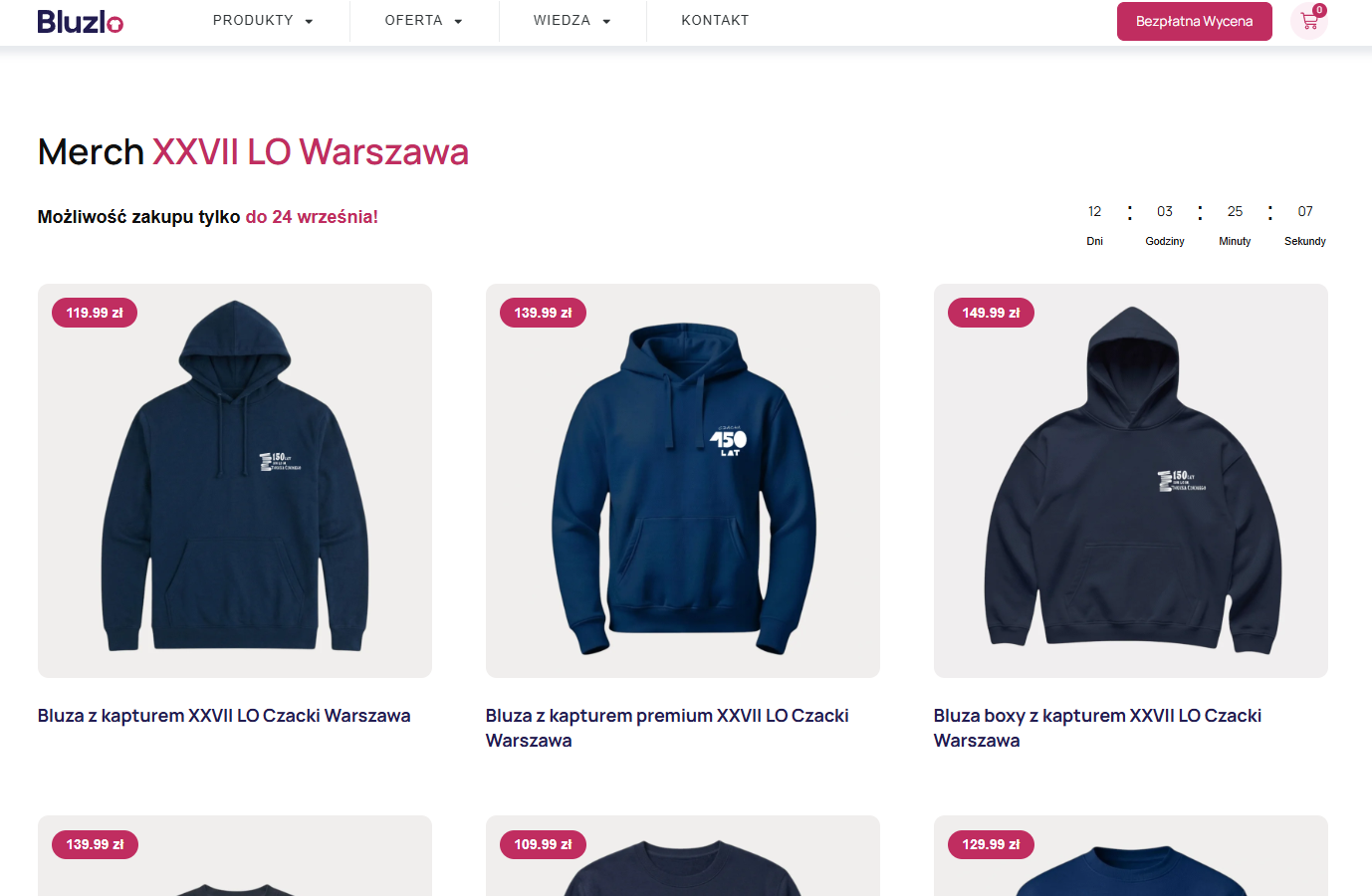 Przykład dedykowanego sklepu szkolnego i wydziałowego od Bluzlo